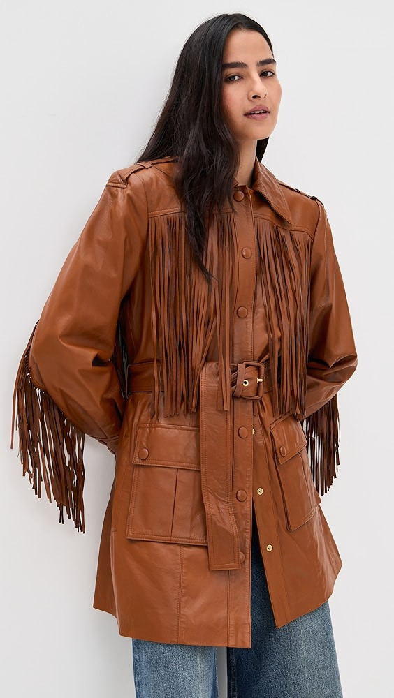 Brown Fringe Leather Coat | Shopbop