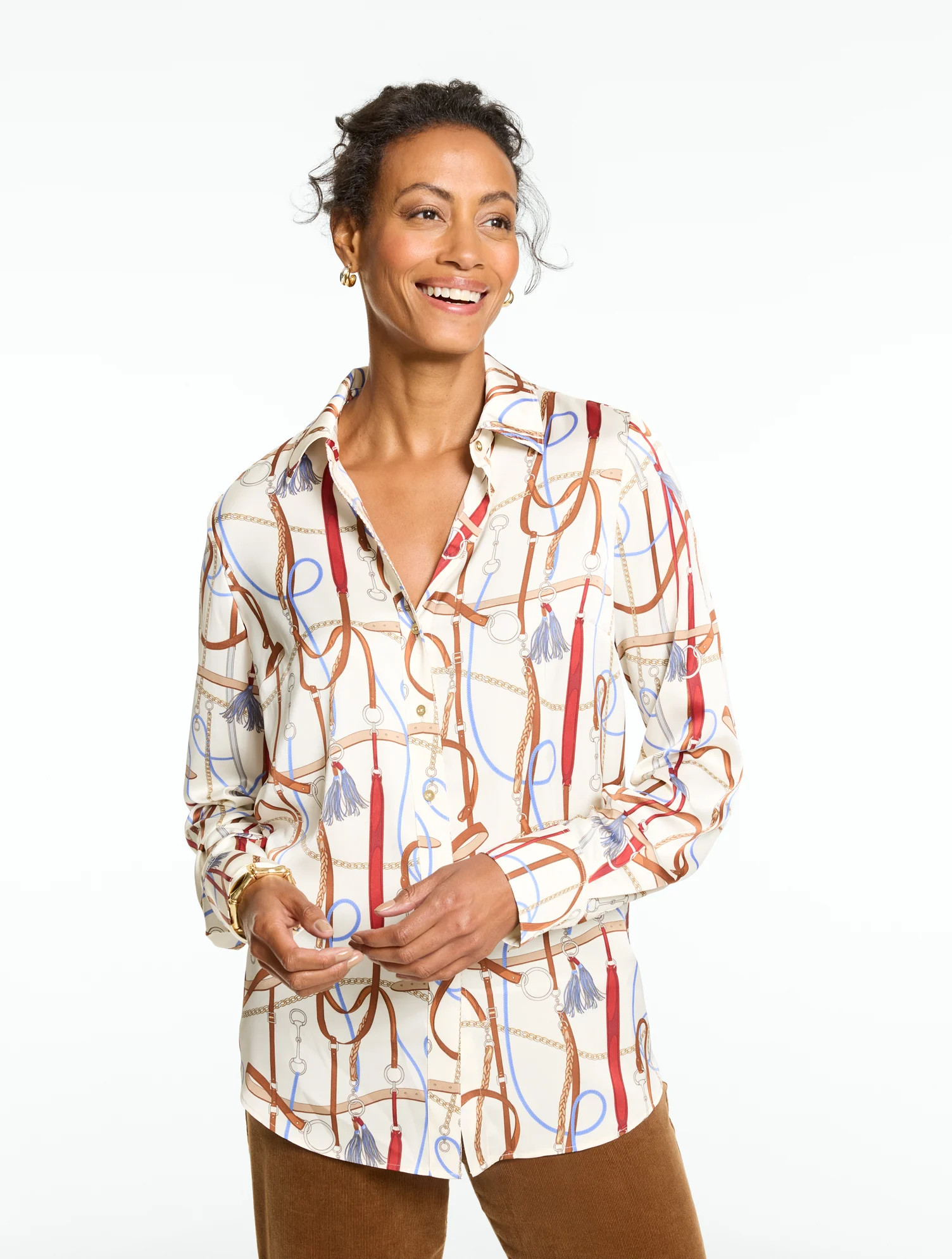 Soft Satin Charmeuse Shirt - Equestrian Status - Ivory - XL Talbots | Talbots