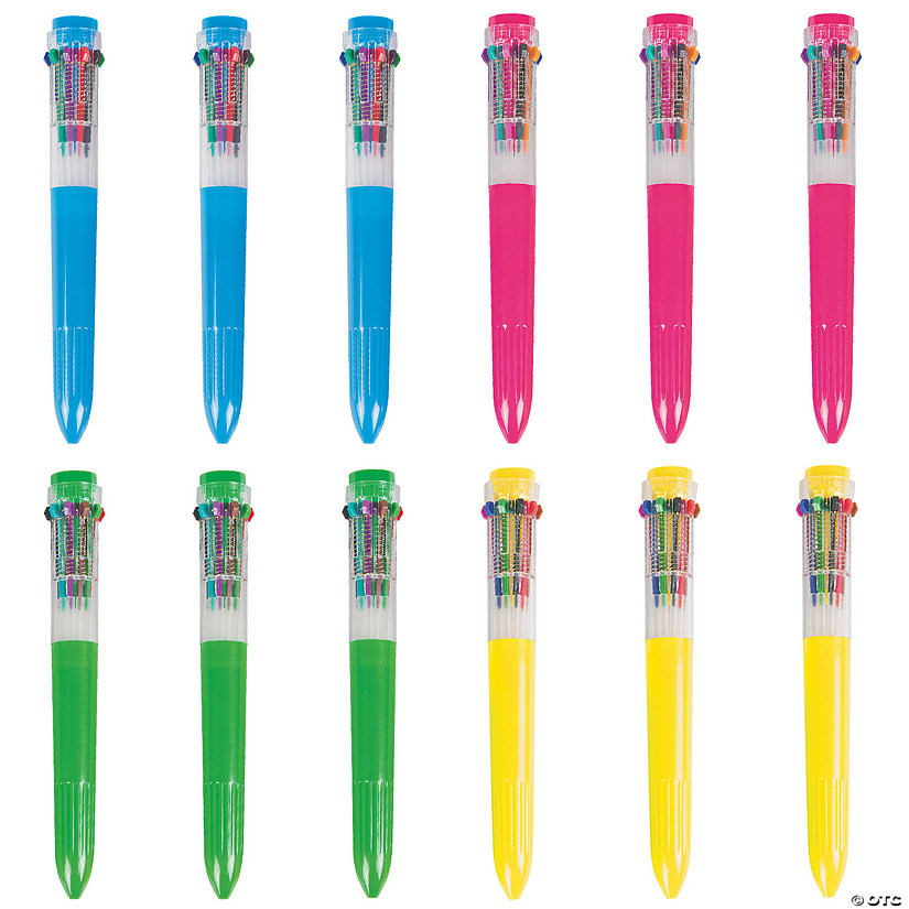 6 1/4" 10-Color Bright Neon Plastic Shuttle Pens - 12 Pc. | Oriental Trading Company