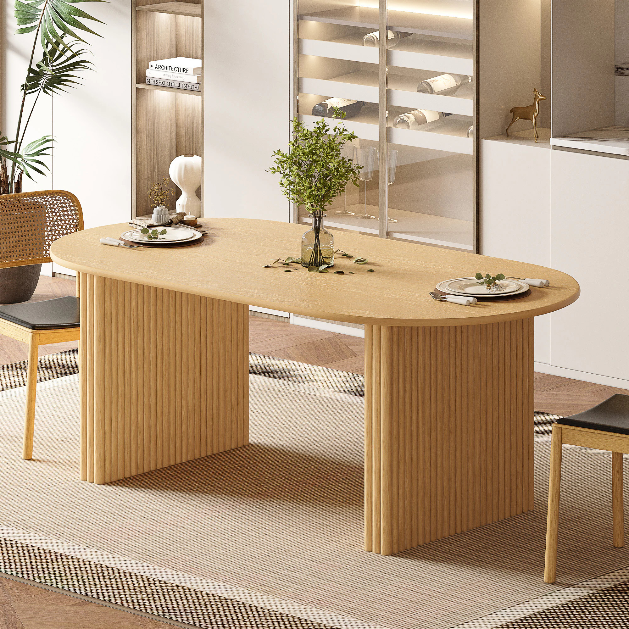 Dovelina Solid Wood Modern Dining Table Kitchen Table with Fluted Base for 6 People one_size in Clear | LS0102-092508 | Lowe's