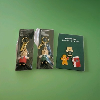 2025 Starbucks Christmas Holiday Pin & Keychain Set Teddy Bear Winter Christmas | eBay US