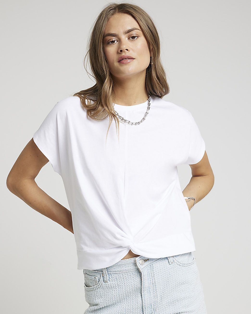 White twist front t-shirt | River Island (UK & IE)