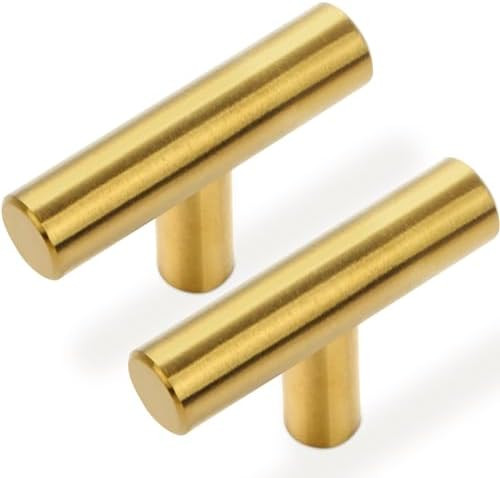 Gold Cabinet Knobs Brushed Brass T-bar Knobs, 15 Pack 2-inch Single Hole Cabinet Knobs Gold Knobs f… | Amazon (US)