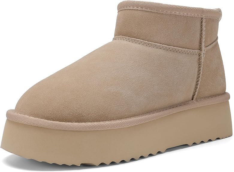 AoSiFu Platform Mini Boots for Women Genuine Suede Leather, Classic Winter Ankle Snow Boots with ... | Amazon (US)