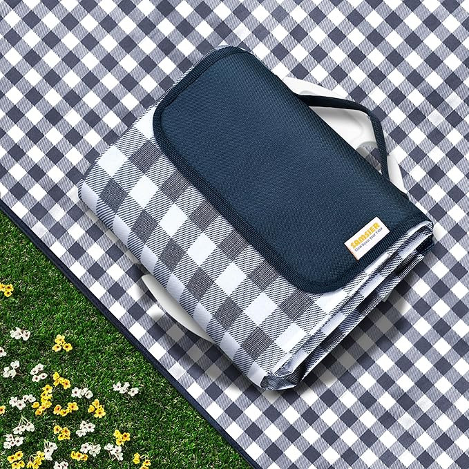 Outdoor Picnic Blankets Waterproof Foldable, Large Beach Blanket Sandproof, Gingham Picnic Mat Cu... | Amazon (US)
