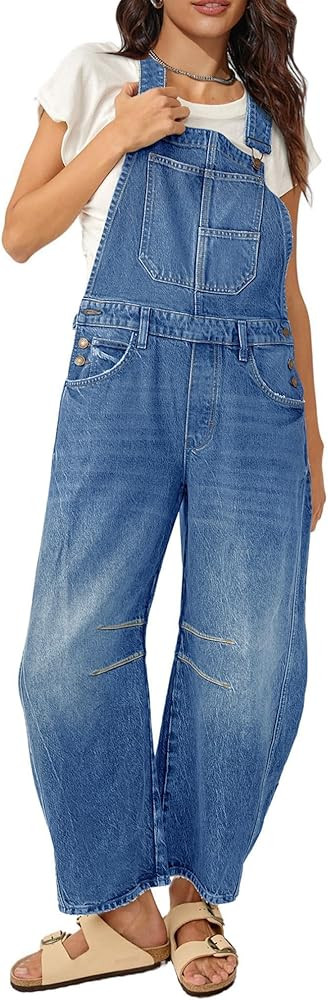 Barrel Overalls Jumpsuits for Women Casual Loose Baggy Jeans Pants Sleeveless Bib Jumpers with Po... | Amazon (US)