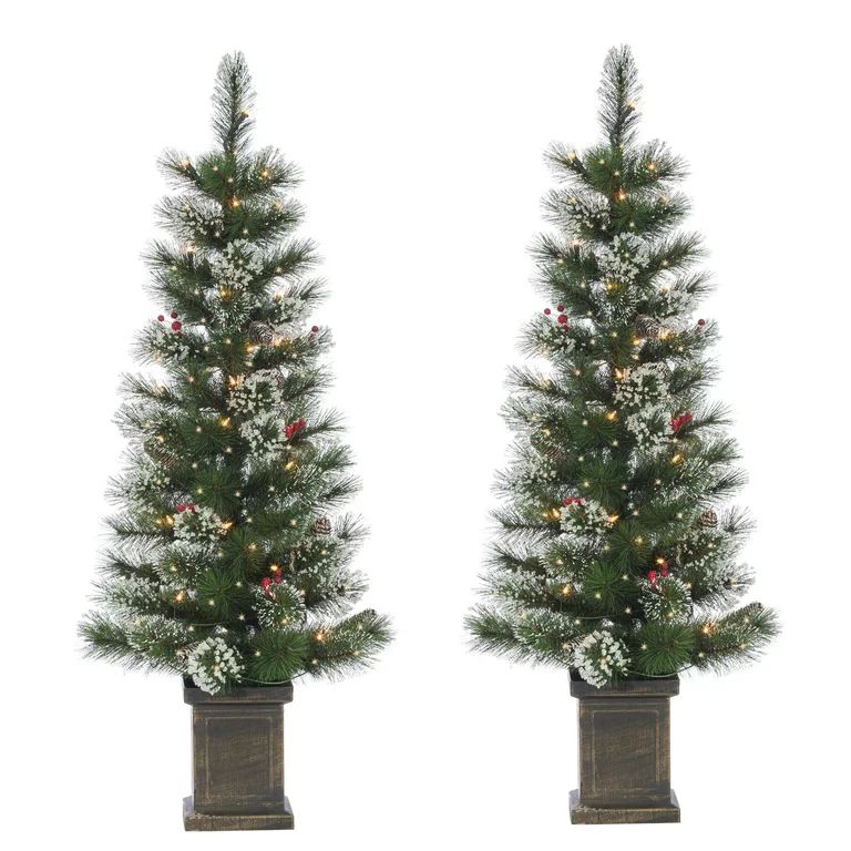 Gerson 4Ft Potted Hard Mixed Needle Loveland Spruce with Iced Tips, Pine Cones, Red Berries and 5... | Walmart (US)