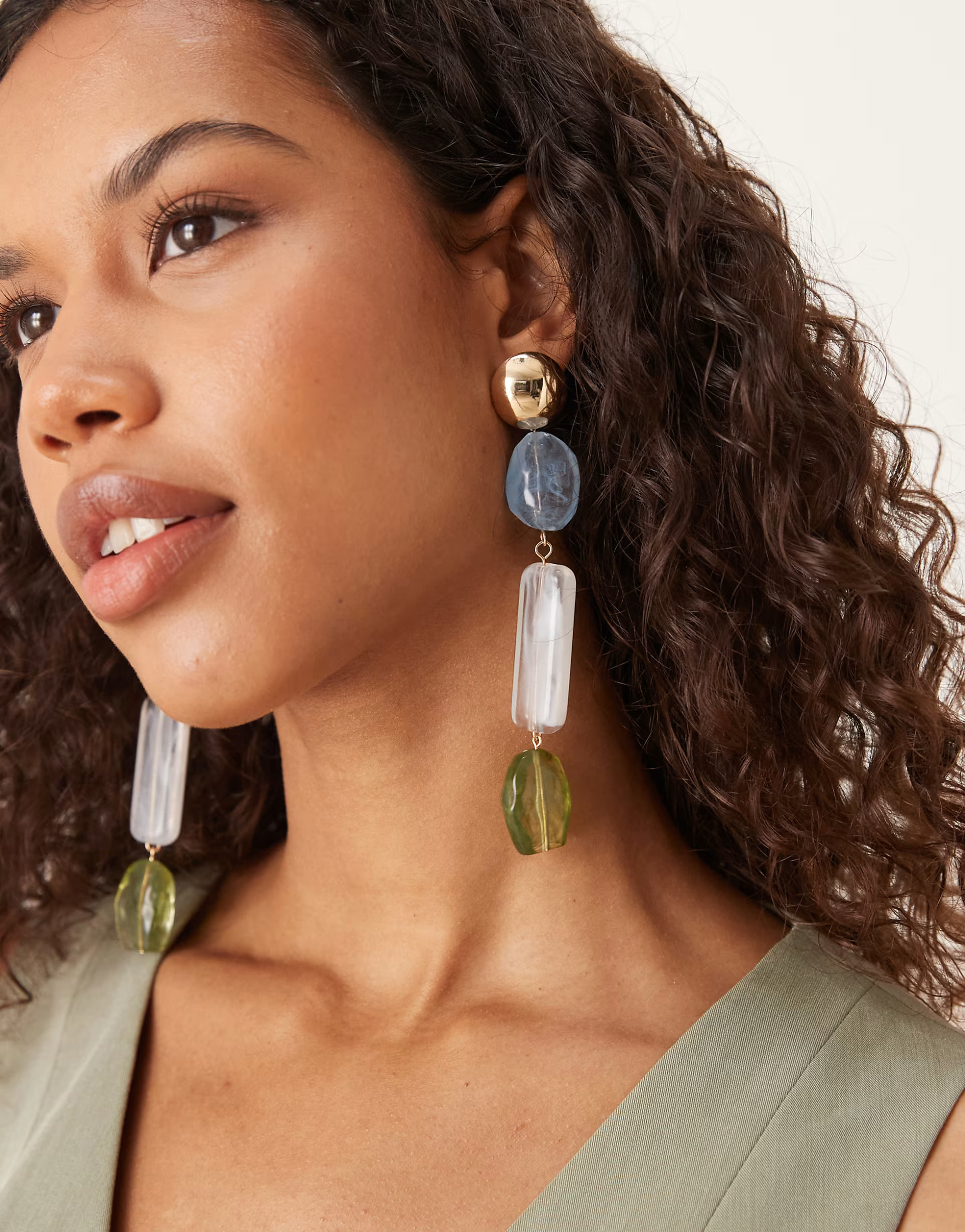 ASOS DESIGN stud pendant drop earrings with resin stone details | ASOS (Global)