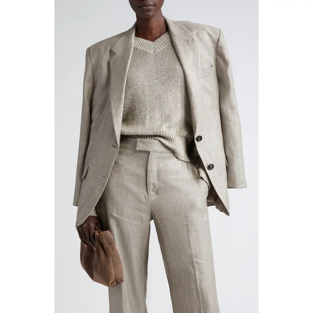 Brunello Cucinelli Metallic Linen Blend Blazer in Brown Grey at Nordstrom, Size 4 Us | Nordstrom