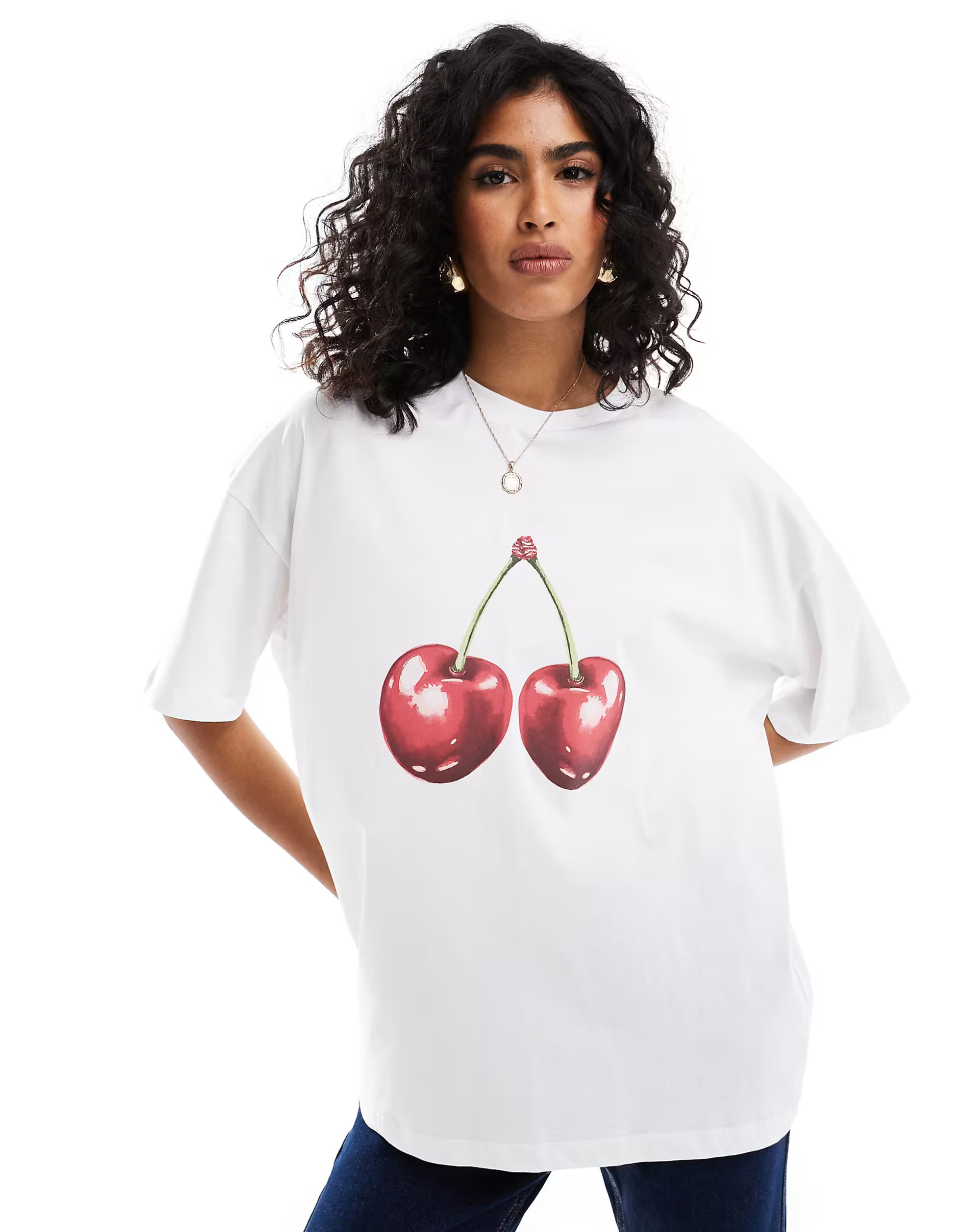 ASOS DESIGN oversized t-shirt with cherry graphic in white | ASOS (Global)