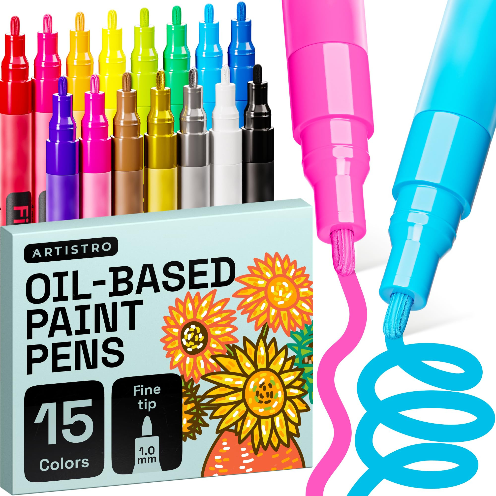 ARTISTRO 15 Oil-Based Permanent Paint Markers - Set of Fine Tip Markers for Wood, Rock, Fabric, G... | Amazon (US)