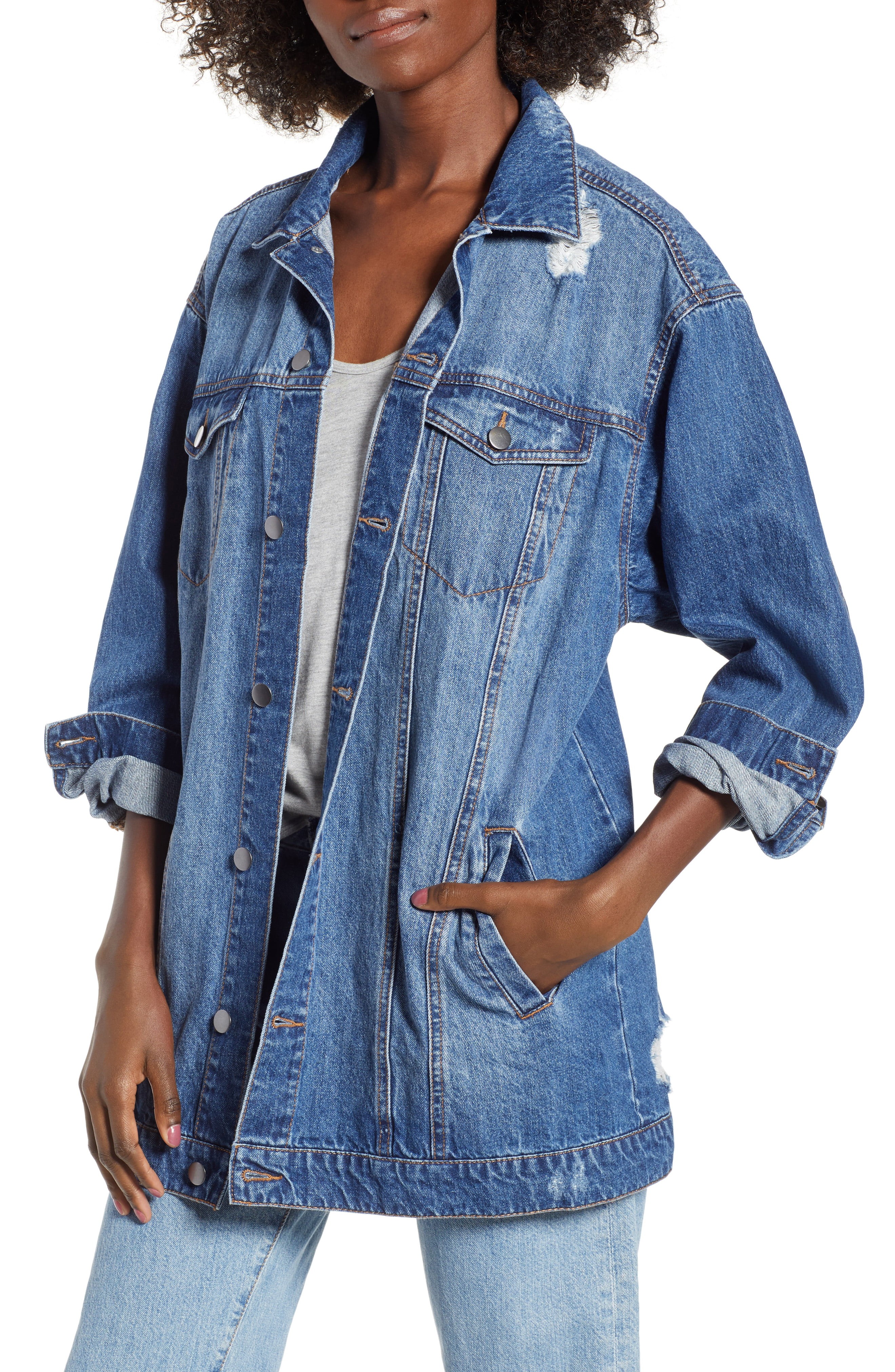 BP. Distressed Longline Denim Jacket | Nordstrom