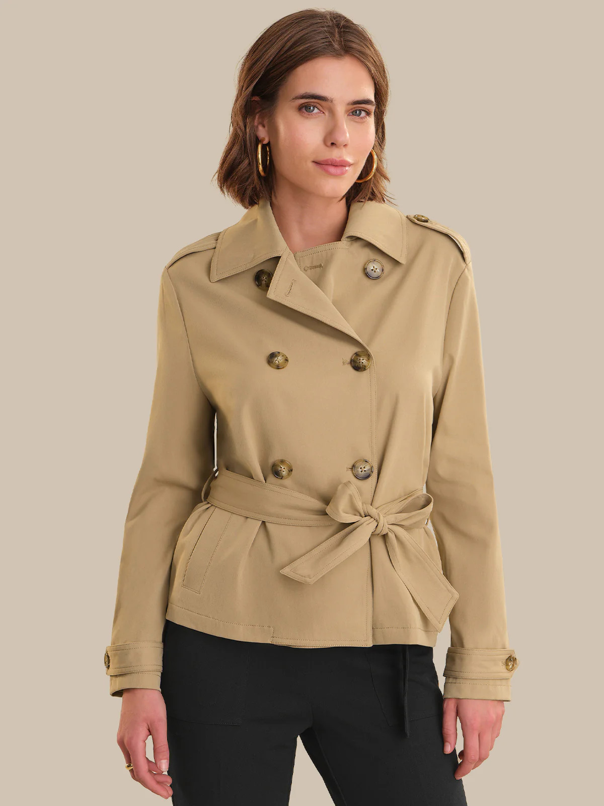 89th & Madison Double Breasted Cropped Trench Jacket | 89th + Madison