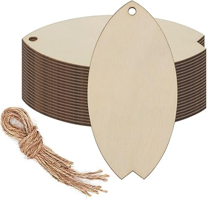 Wooden Surfboard Hanging Ornaments Surfboard Shaped Wood DIY Crafts Cutouts with Hole Hemp Ropes ... | Amazon (US)