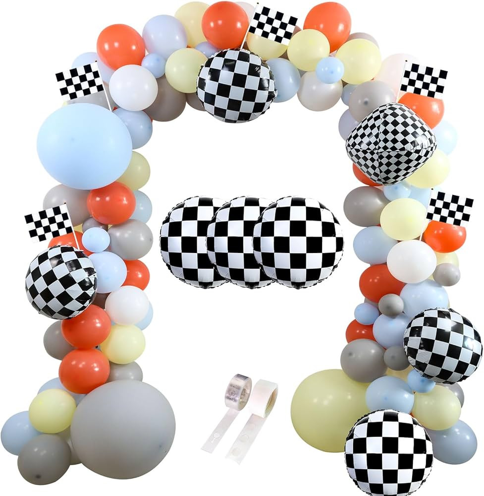 Race Balloon Garland Arch Kit, 136Pcs 18" 10" 5" Balloons with Checkered Balloons for Race Theme ... | Amazon (US)