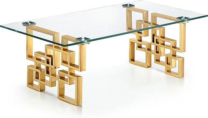 Meridian Furniture Pierre Collection Modern | Contemporary Square Glass Coffee Table with Stainle... | Amazon (US)