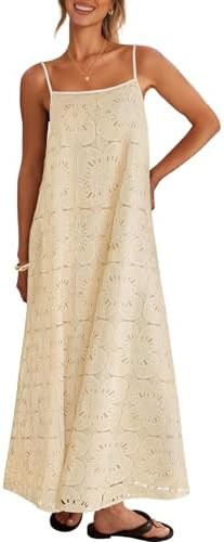 MEROKEETY Women's Summer Spaghetti Straps Sundress 2026 Casual Sleeveless Floral Lace Eyelet Boho... | Amazon (US)