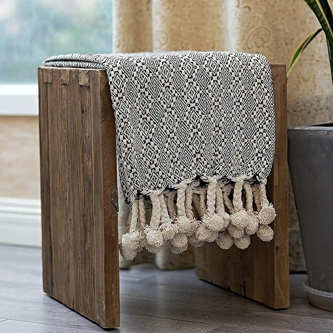 MOTINI 100% Cotton Decorative Blankets Cozy Black and Beige Throw Blankets, Cream Tones, Hand-Kni... | Amazon (US)