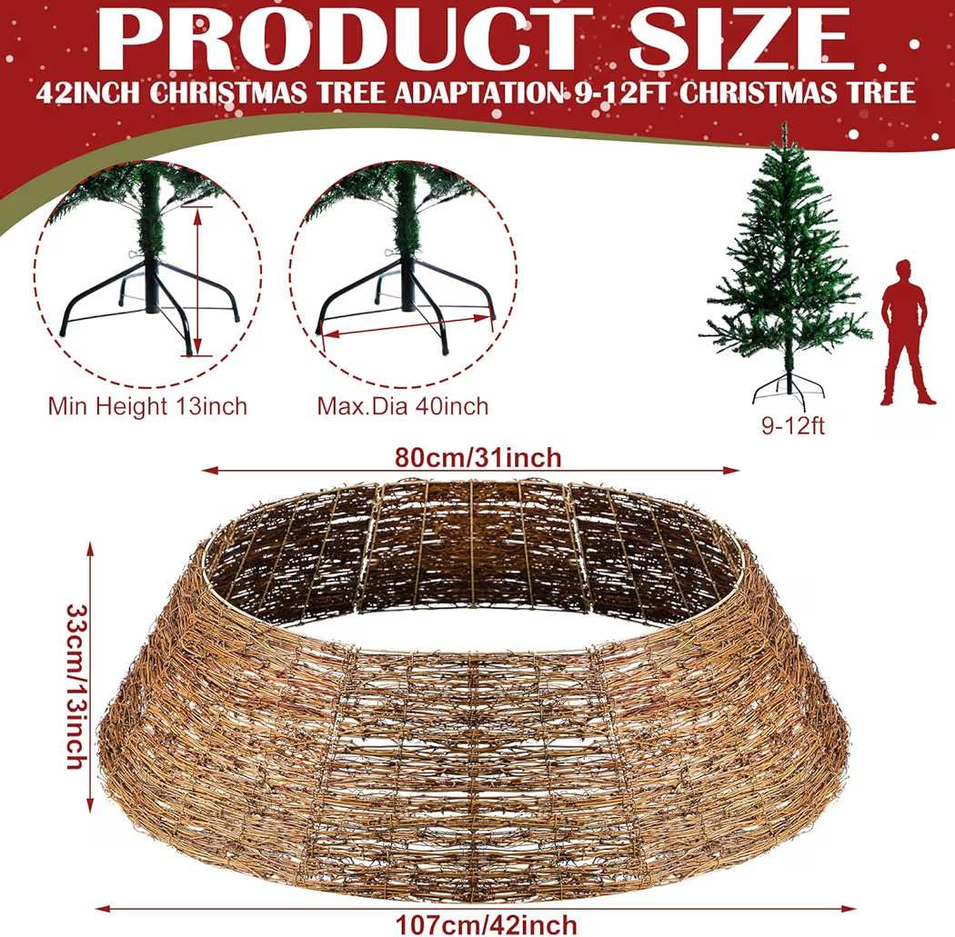 Christmas Tree Collar Rattan 42 Inches Christmas Stand Tree Collar Boho Woven Rattan Cover Rustic... | Amazon (US)