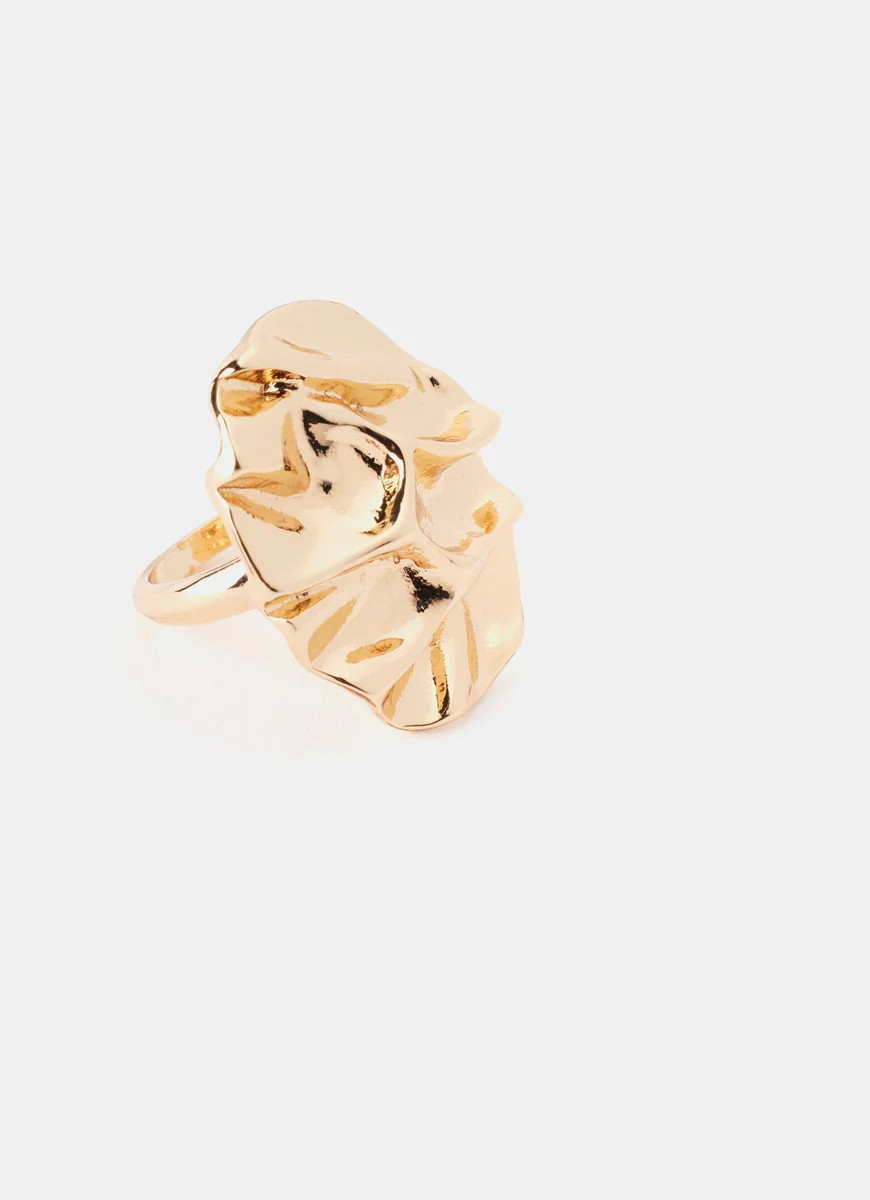 Gold Tone Hammered Disc Ring | Mint Velvet