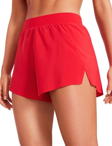 CRZ YOGA V Split Running Shorts for Women 2.5" - High Waisted Workout Athletic Gym Track with Liner Breathable Quick Dry Deep Red Medium | Amazon (US)