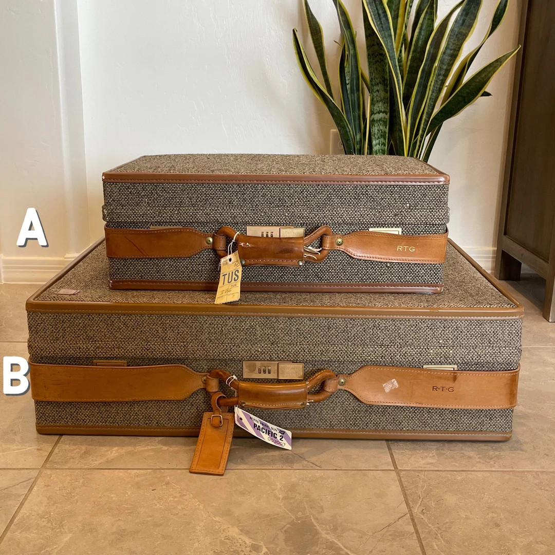 Vintage Tweed Suitcase - Hartmann Luggage - Tweed - Leather - Vintage Suitcase - Vintage Luggage ... | Etsy (US)