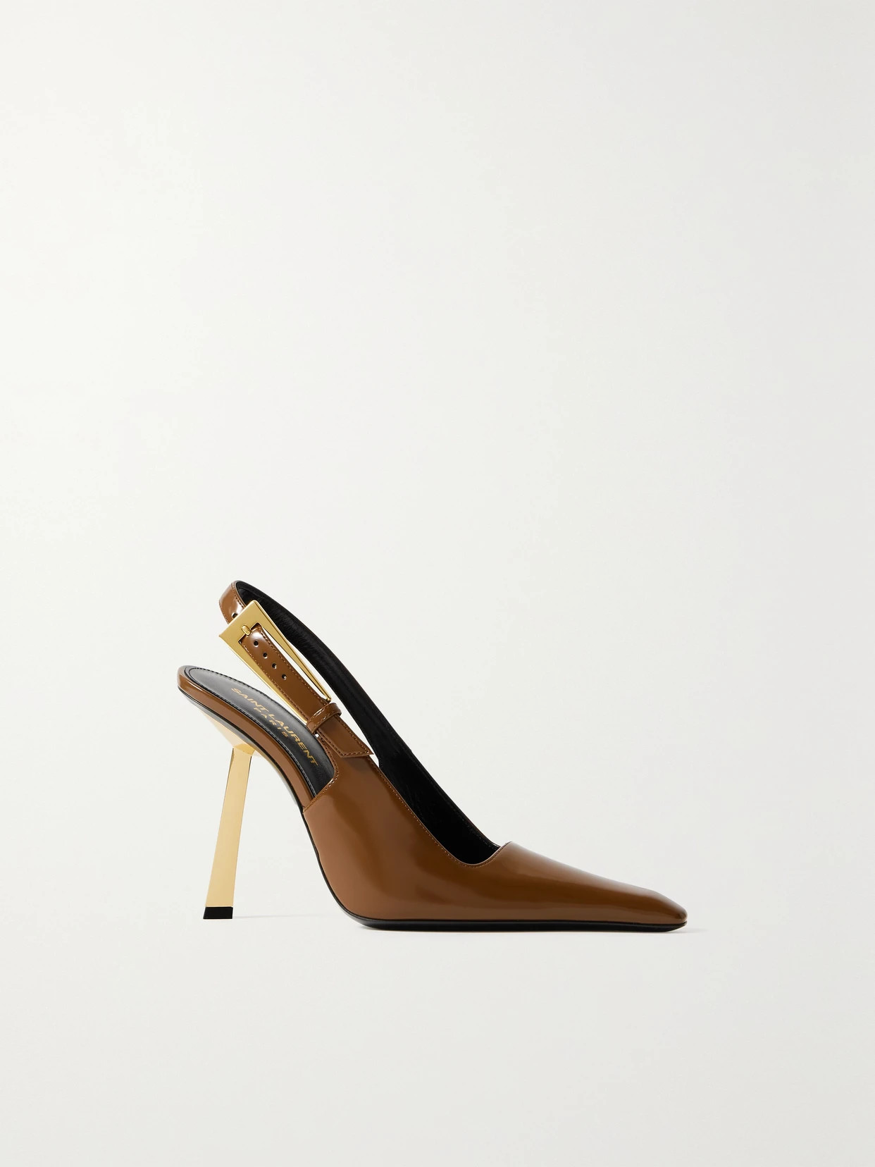 SAINT LAURENT - Lee Embellished Patent-leather Slingback Pumps - Brown | NET-A-PORTER (US)