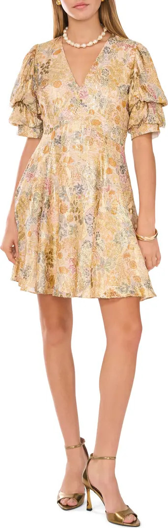 1.STATE Metallic Floral Tiered Bubble Sleeve Dress | Nordstromrack | Nordstrom Rack