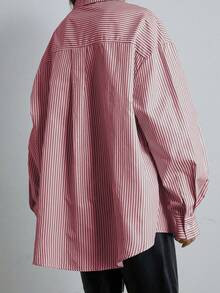 Aveloria Modichic Women's Oversized Boyfriend Style Striped Bow Decor Button Down Shirt, Valentin... | SHEIN