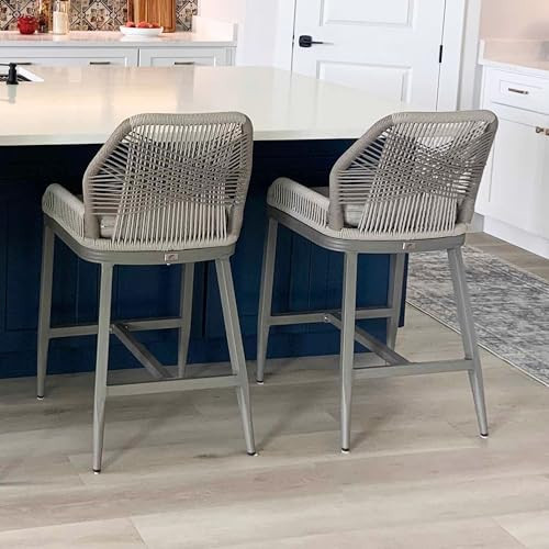 PURPLE LEAF Counter Height Bar Stools Set of 2 Rattan Woven Aluminum Modern Barstools with Back and Arms for Patio Balcony Pool Outdoor Accent Counter Stool Chairs | Amazon (US)