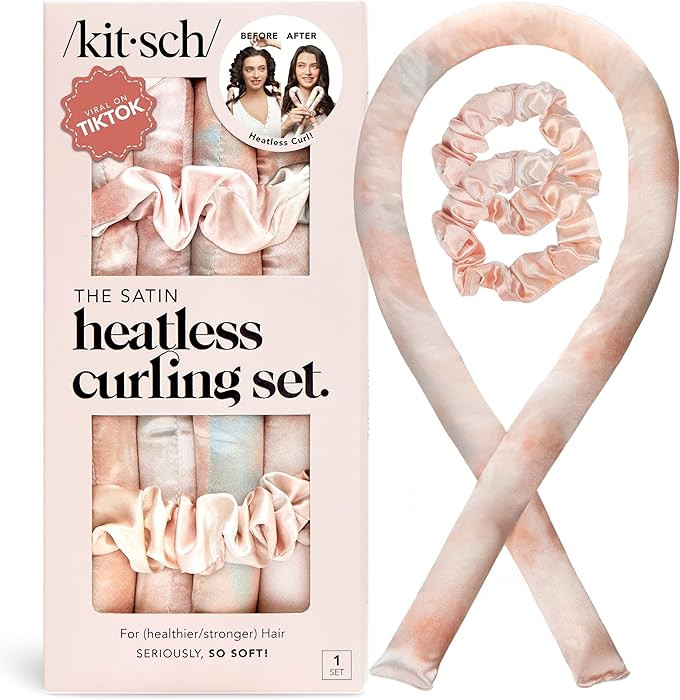 Kitsch Satin Heatless Curling Set – Heatless Curls Overnight with 34" Hair Curler & 2 Satin Scr... | Amazon (US)