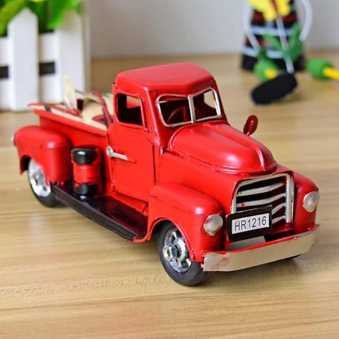 Gensuns Christmas Vintage Red Trucks Handmade Metal Old Car Model Red Pickup Trucks, Red Toy Truc... | Amazon (US)
