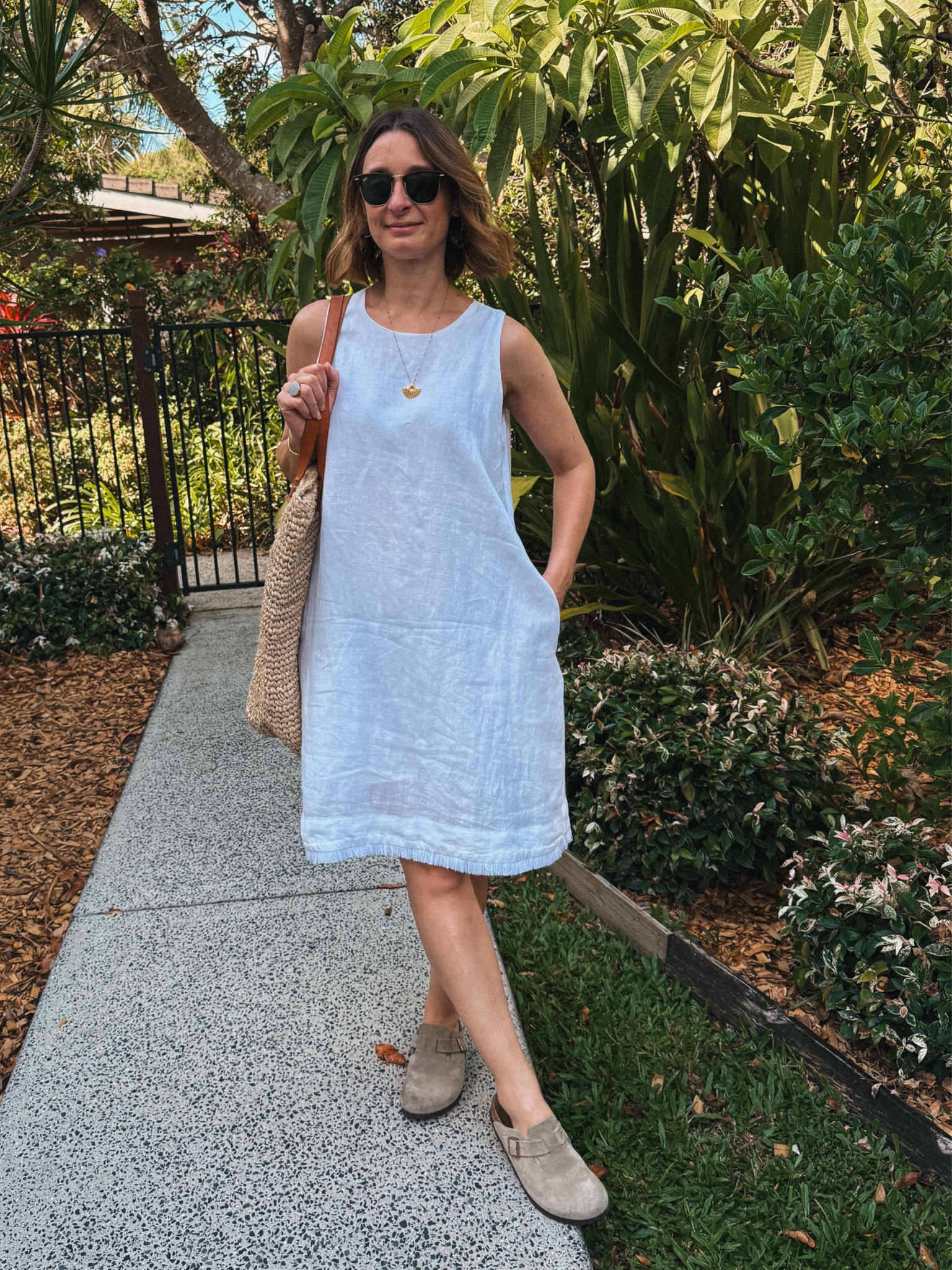 Dress - Montaigne Paris. Grace Linen Shift Dress with Raw Seam. Wearing a small. 
Sandals -tts 
Bag - bought in Bali 

#LTKsummer #LTKaustralia #LTKFashionMonth