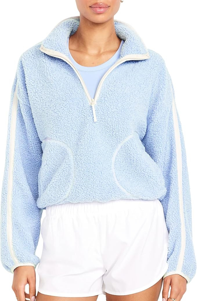 Ainangua Fuzzy Fleece Jacket Women Loose Sherpa Quarter-Zip Pullover Winter Warm Oversized Sweats... | Amazon (US)