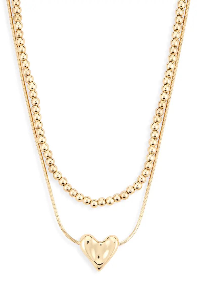 Set of 2 Bead Chain & Puffy Heart Pendant Necklaces | Nordstrom