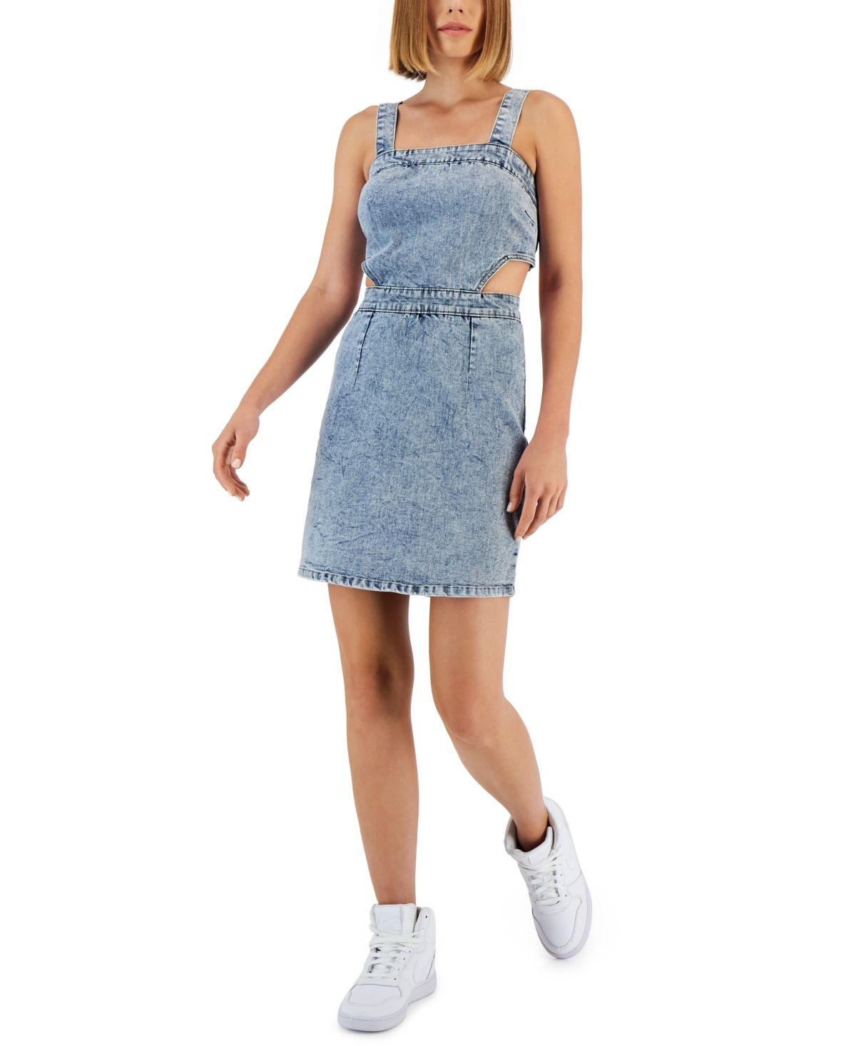 Tinseltown Juniors' Denim Square Neckline Side-Cutout Dress | Macys (US)