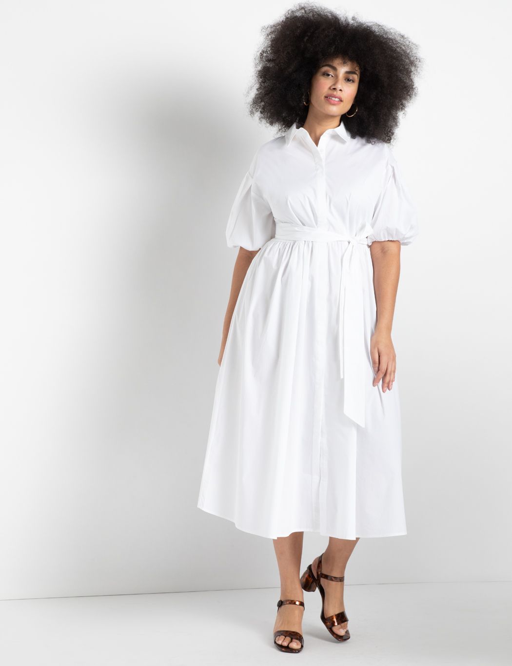 Puff Sleeve Button Down Dress | Eloquii