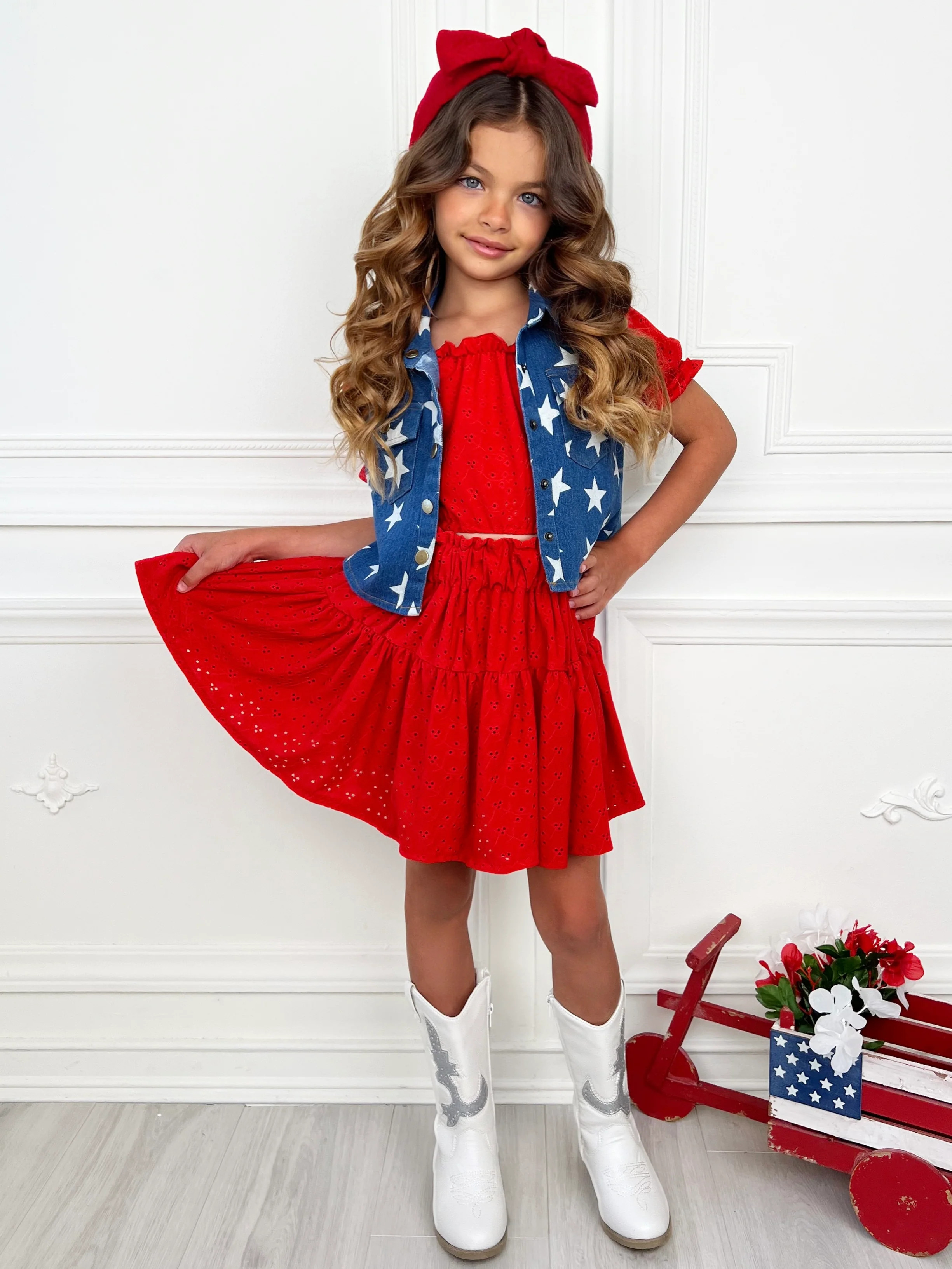 Rosette Charm Eyelet Top & Skirt Set | Mia Belle Girls