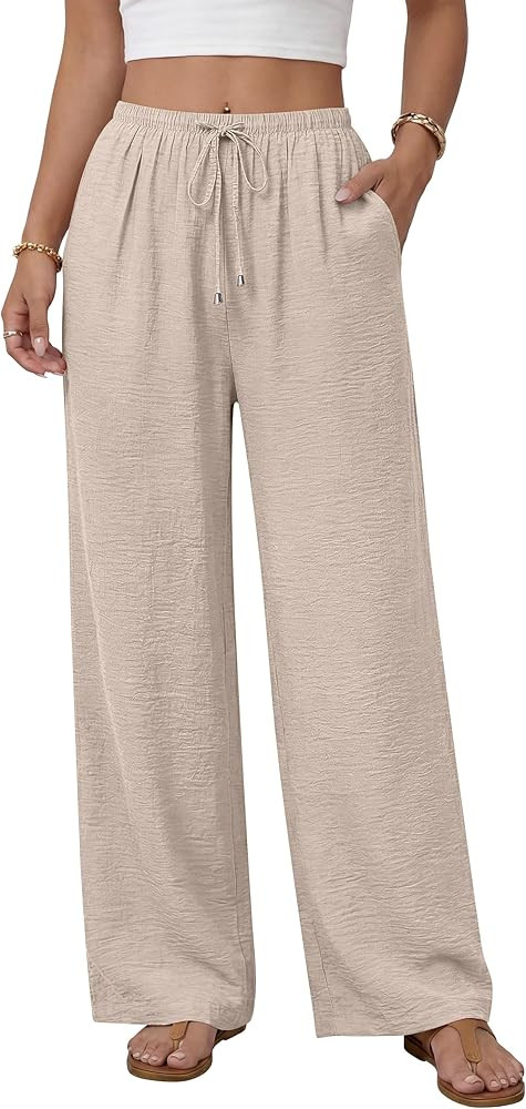 ANRABESS Womens Palazzo Pants Wide Leg Flowy Drawstring High Waisted Casual Trousers 2026 Summer ... | Amazon (US)