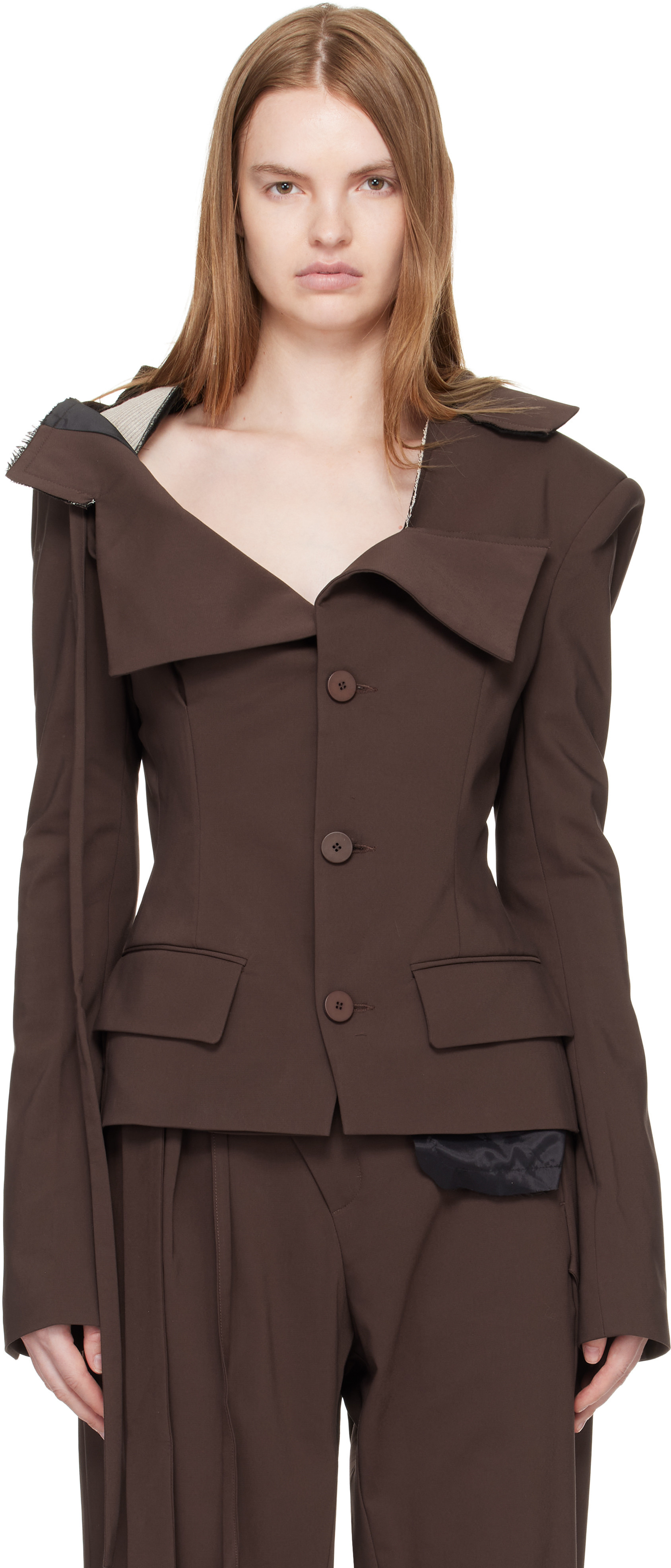Ottolinger Brown Off-Shoulder Blazer | SSENSE