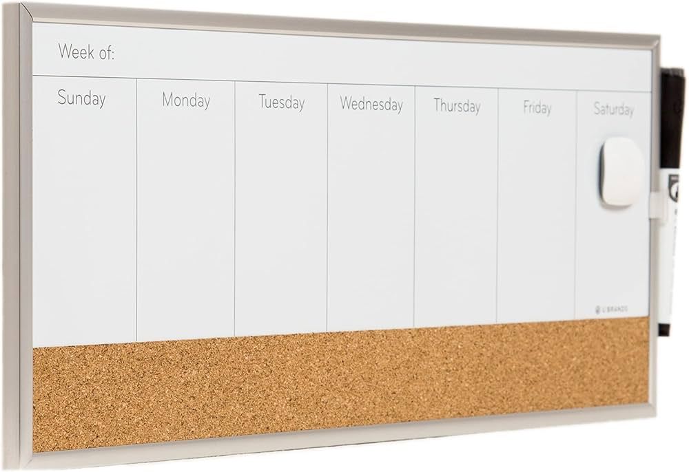 U Brands Magnetic Dry-Erase Weekly Calendar Board, 18 X 7.5 Inches, Silver Aluminum Frame | Amazon (US)