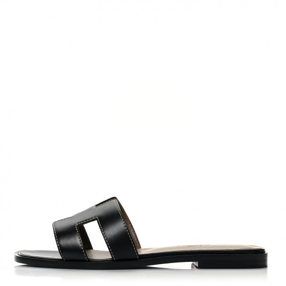 HERMES Box Calfskin Oran Sandals 35.5 Black | FASHIONPHILE (US)
