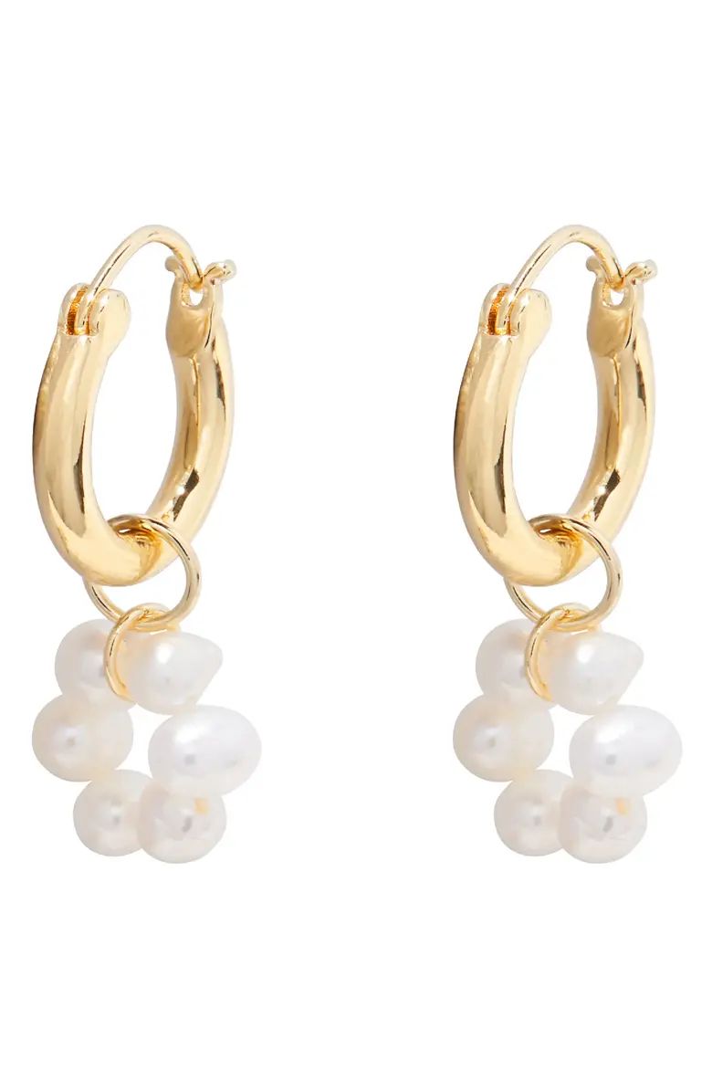 Fleur Freshwater Pearl Flower Drop Huggie Hoop Earrings | Nordstrom | Nordstrom