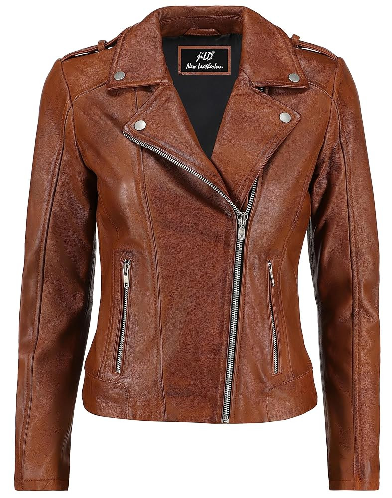 Jild Biker Style Vintage Leather Jacket Women - Casual Fashion Motorcycle Zip-Up Lightweight Coat... | Amazon (US)