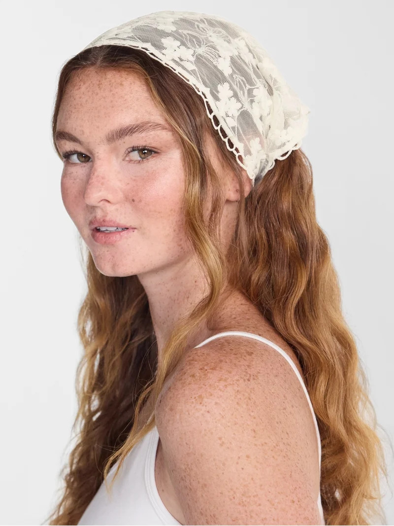 No Boundaries Lace Triangle Head Scarf, Ivory, Women's | Walmart (US)