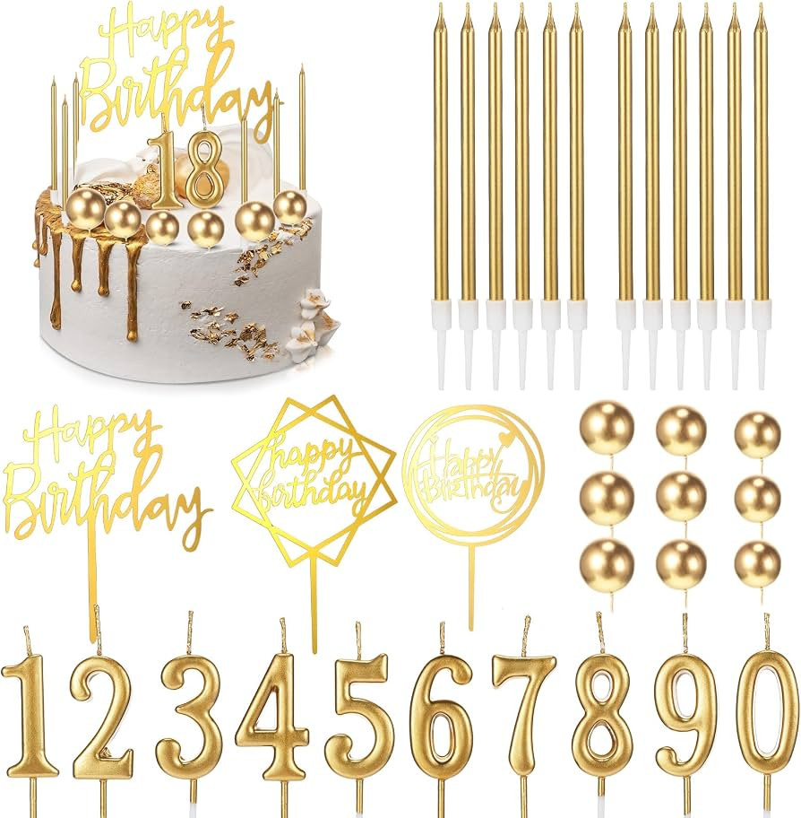 Yerliker 34 Pcs Happy Birthday Cake Toppers Decorations Birthday Candles DIY Cake Decor for Men W... | Amazon (US)