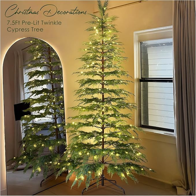 Christmas Decorations - 7.5 Ft Pre-Lit Twinkle Christmas Cypress Tree - Artificial Christmas Tree... | Amazon (US)