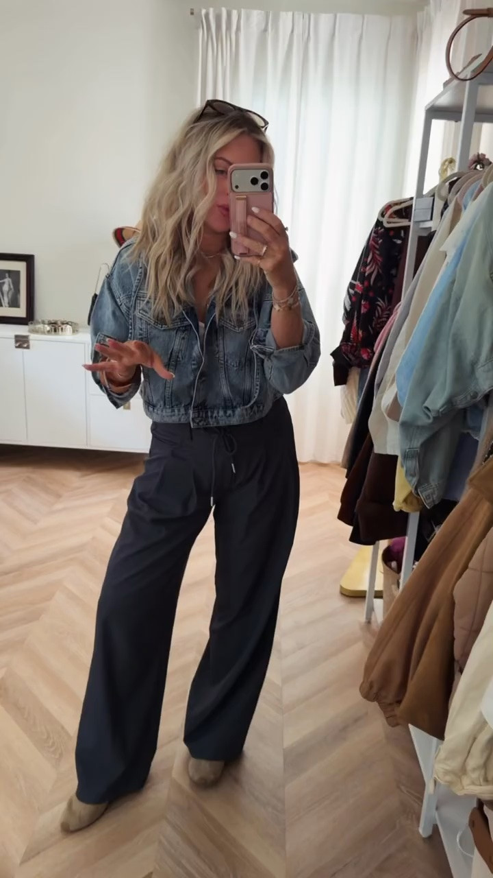 Dressing up my track pants a little bit more! RESTOCKED! Can be worn dressier or more casual. Pleated and elastic. Wearing my TTS. 

I get so much use out of my jackets, this one is great! 

Fall style. Fall outfit. Jacket. Business casual.

#LTKootd #LTKSeasonal