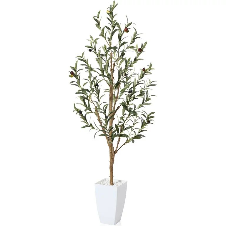 4FT Tall Artificial Olive Tree with 9'' White Taper Planter | Walmart (US)