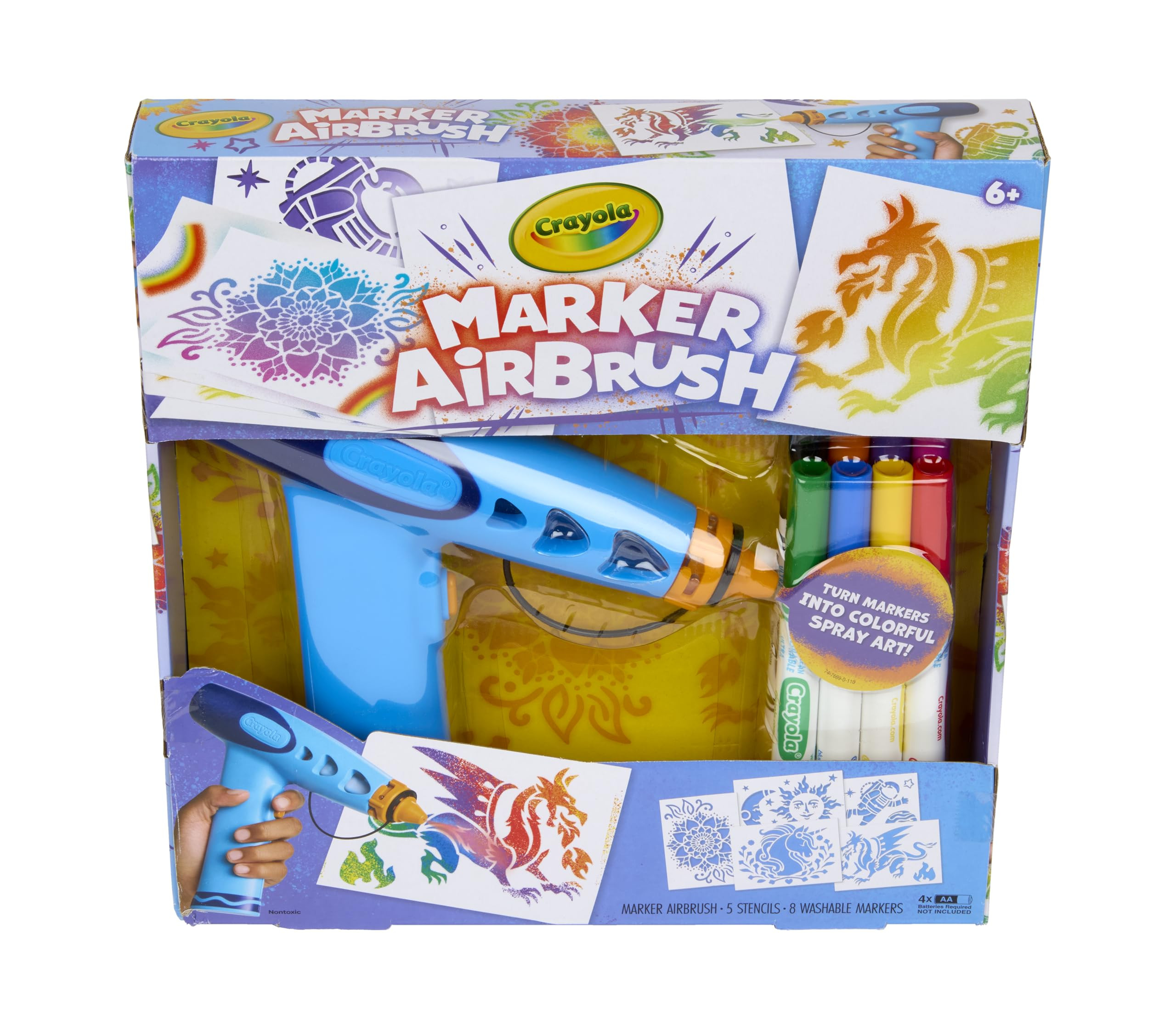 Crayola Marker Airbrush Spray Art Kit, Battery-Powered Sprayer with 8 Washable Markers & 5 Stenci... | Amazon (US)